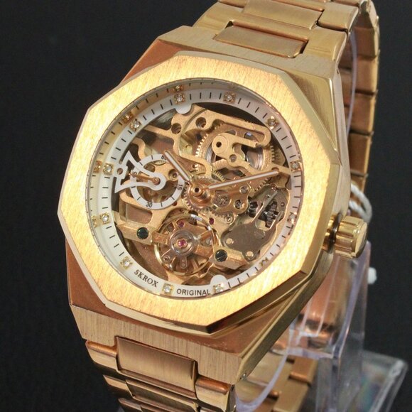 Men's Integrated Bracelet Sports Watch  Automatic See Through Dial, Back 41mm - Picture 7 of 15